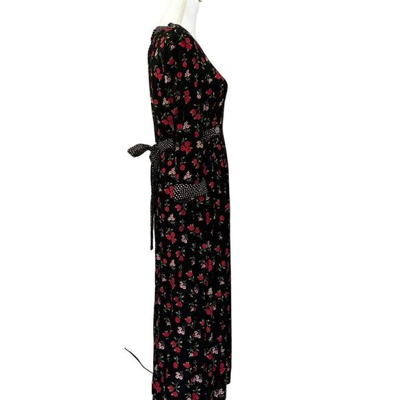 S. L. Fashions red/black floral/dot maxidress, vintage, 10, cottagecore, prairie - Picture 2 of 6